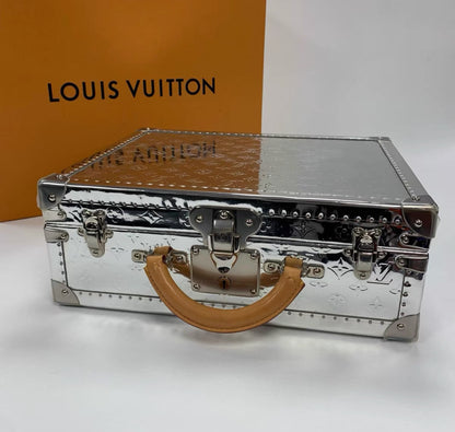 LOUIS VUITTON Silver Mirror Monogram Vinyl & Vachetta Leather Cotteville 40