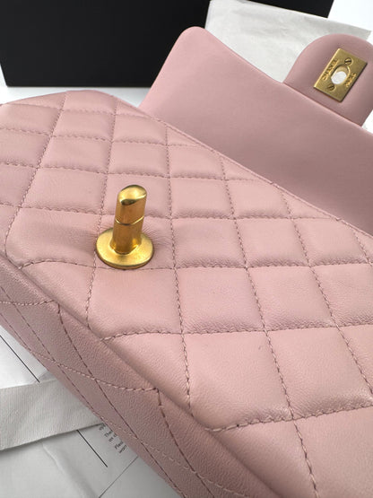 Chanel pink mini flap bag with gold hardware