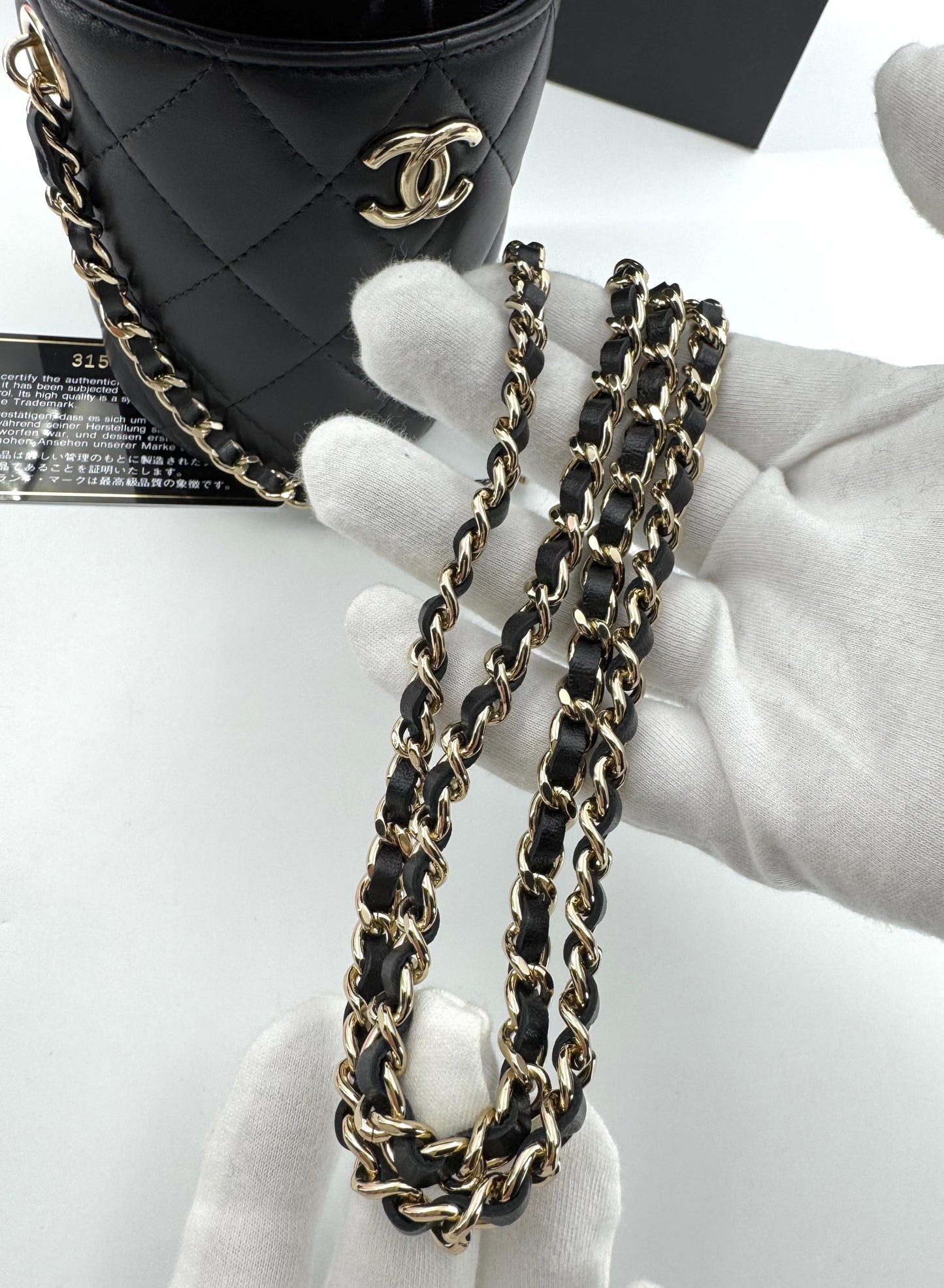 Chanel Black leather mini bucket bag silver hardware