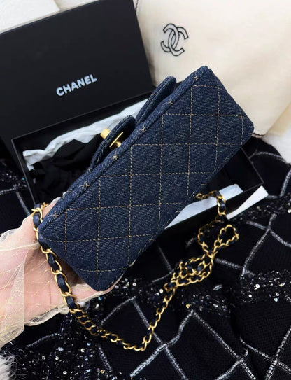 Chanel 25C indigo denim with contrasting stitching brushed gold-tone hardware Mini Flap