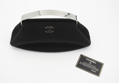 Chanel vintage black clutch with silver hardware handle