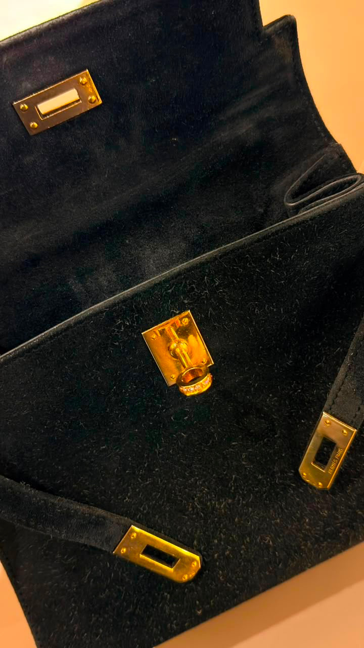 Hermes vintage mini Kelly black Doblis Diamond gold hardware
