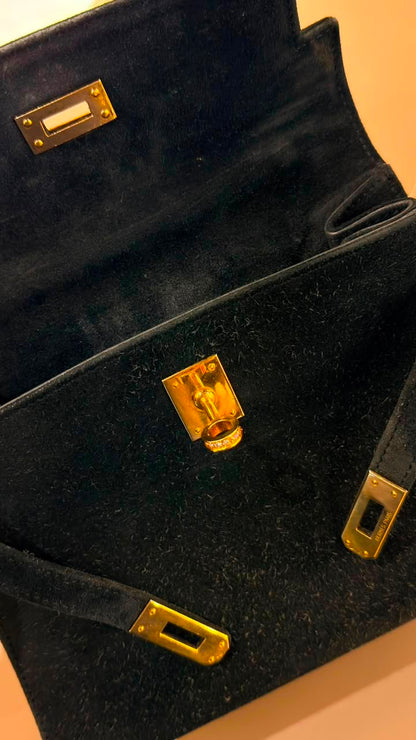 Hermes vintage mini Kelly black Doblis Diamond gold hardware