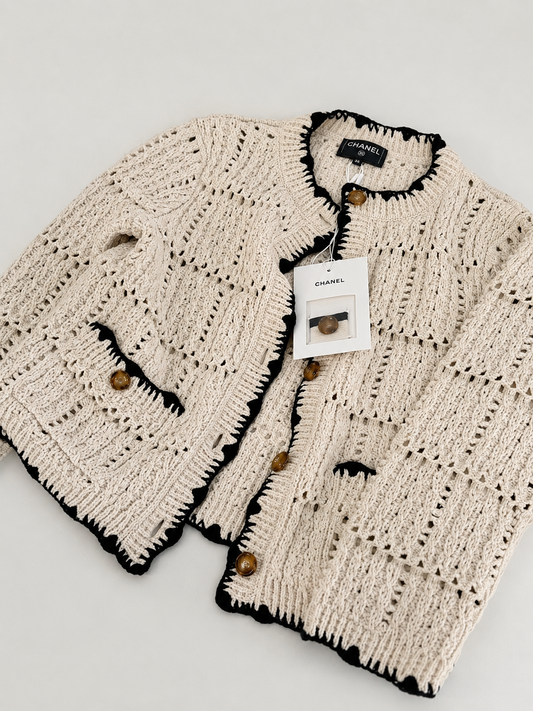 Chanel 26P Black and White Cardigan