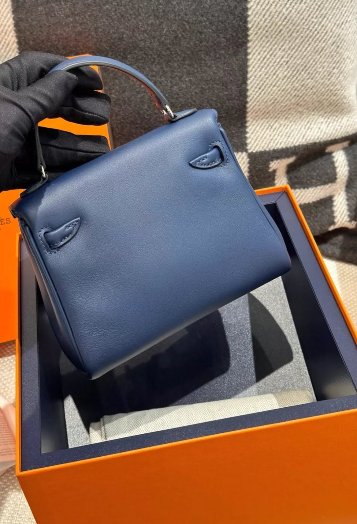HERMÈS Limited Edition Kelly Doll Bleu Indigo Bleu Royal Swift Palladium hardware
