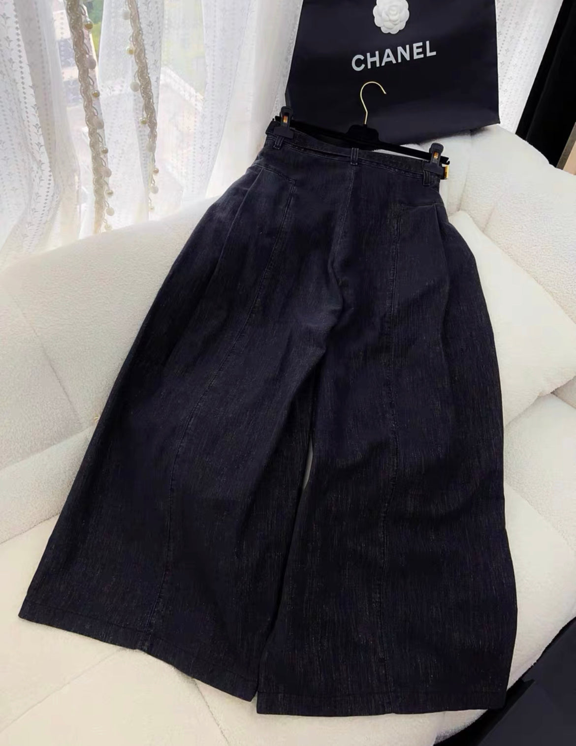 CHANEL 23S WIDE LEG DENIM PANTS + BELT size 34 – Wararni.com