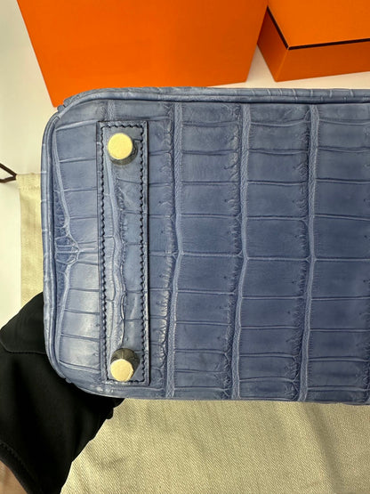 Hermes Birkin 25 blue Brighton matte niloticus Crocodile leather gold hardware