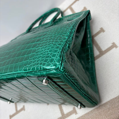 Hermes Birkin 40 vert emerald shiny porosus palladium hardware