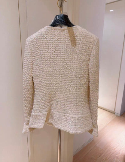 Chanel 18A ecru pearl tweed jacket