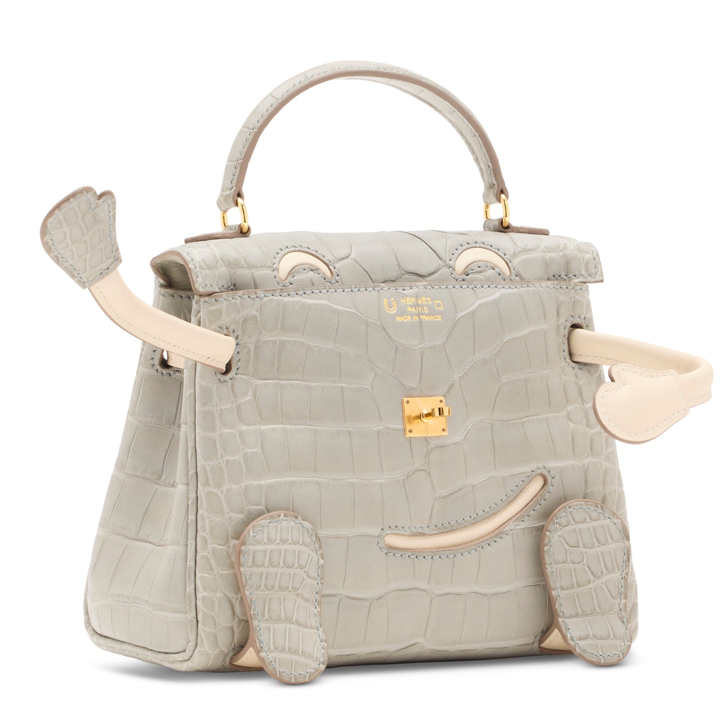 Hermes Kelly Doll Quelle Idole Gris Perle Matte Alligator & Craie Swift Leather with Gold Hardware