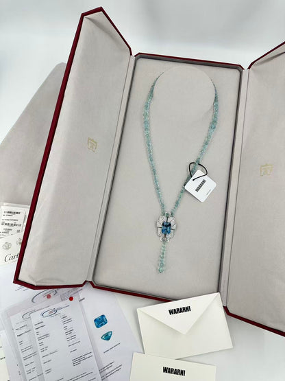 Cartier High Jewelry Necklace - Main stone: 37-carat aquamarine; two opals; chain beads: topaz.