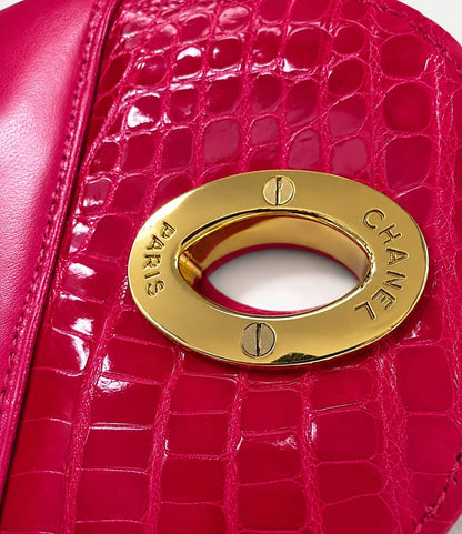 Chanel Red Shiny Crocodile Maxi flap with gold hardware