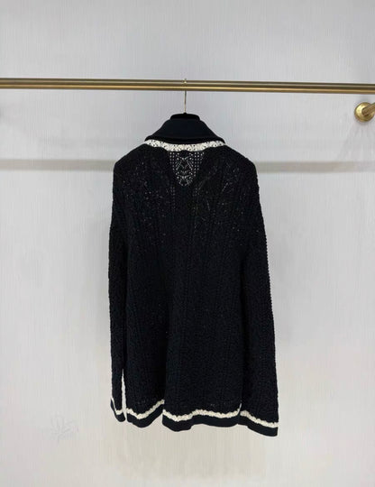 Chanel 24P black and white knitted cardigan size 34