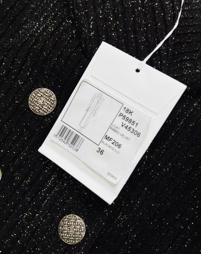 Chanel 18k Black/Gold Ribbed Velvet Coat