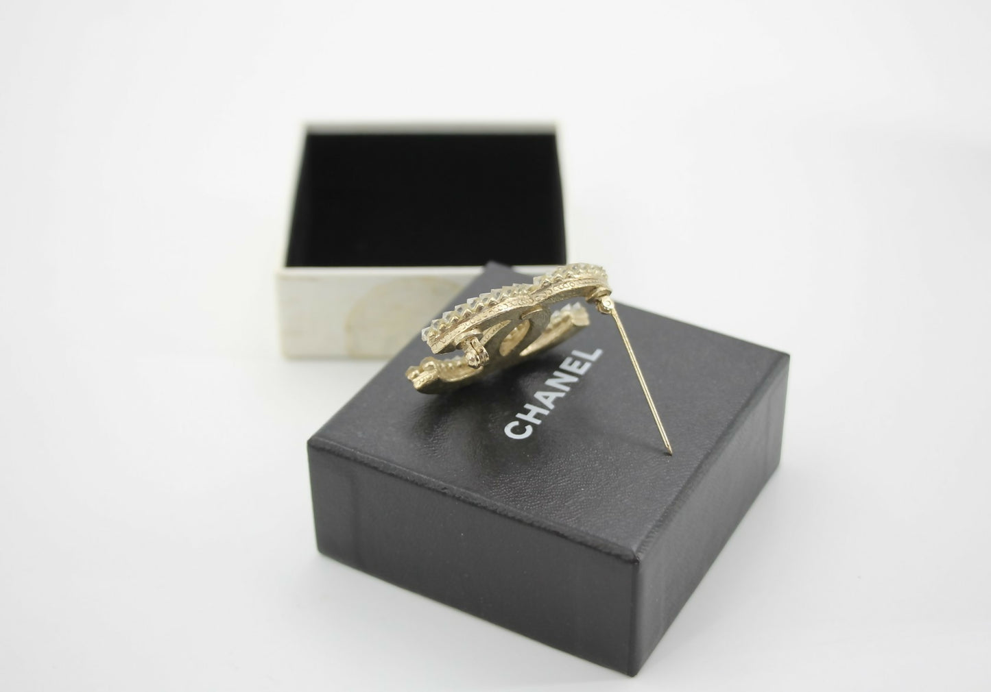 Chanel A12A Rhinestone Beige CC Brooch