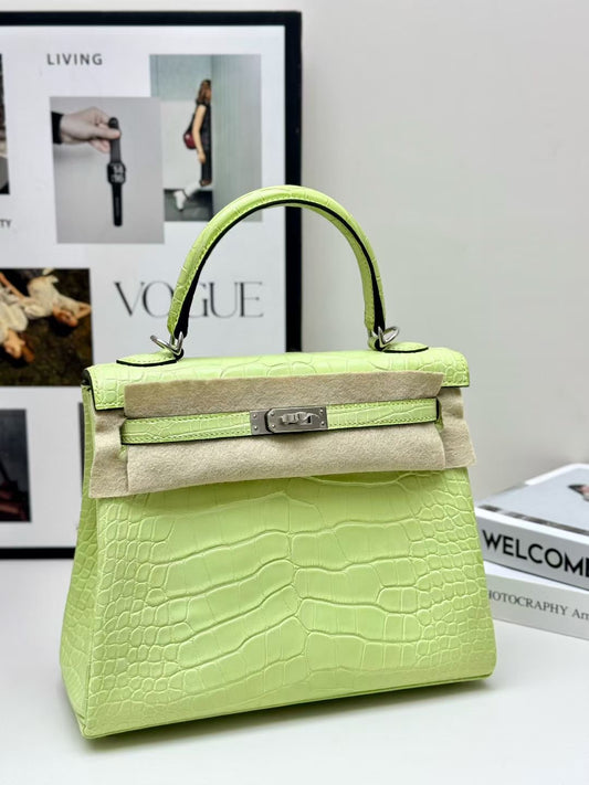 Hermes Kelly 25 Jaune Bourgeon Matte Alligator Palladium hardware