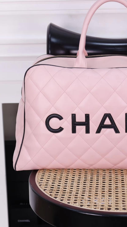 Chanel pink leather boston bag