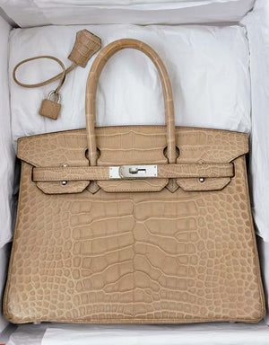Hermes Birkin 30 Poussiere Matte Porosus Leather Palladium Harwdare