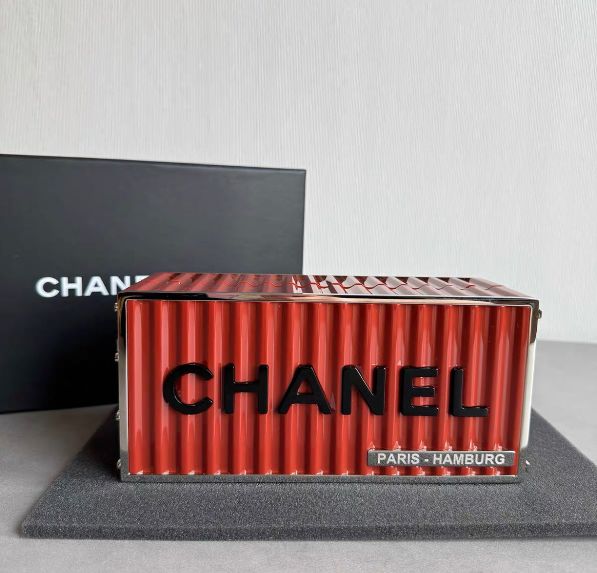 CHANEL Red Paris Hamburg Shipping Container Minaudière Clutch Bag