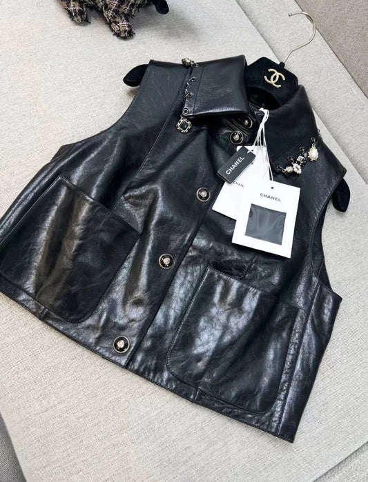 Chanel 24A black leather vest