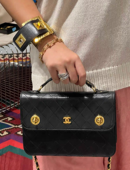 Rare Chanel Vintage Timeless Classic CC Double Turn Lock Bag