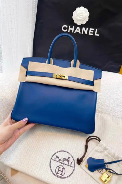 Hermes Birkin 25 Bleu Saphir Swift Gold Hardware