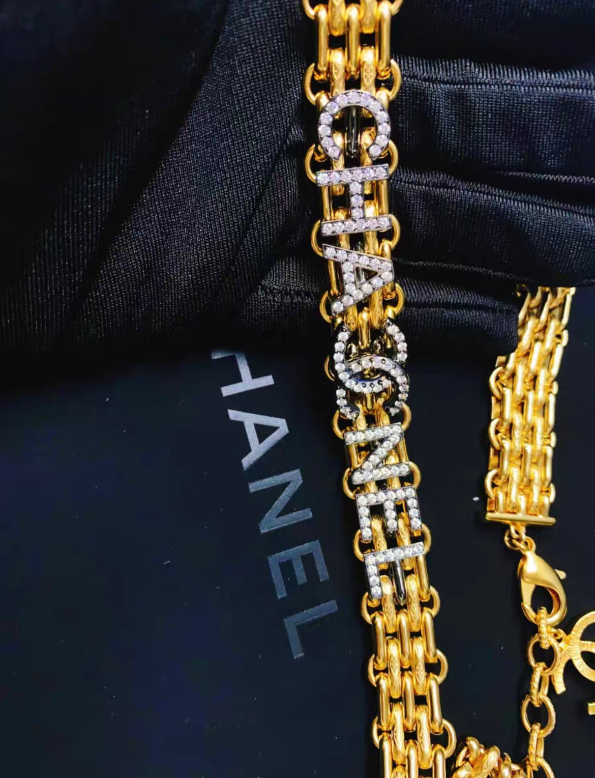 Chanel Chain Belt in Gold with CC letters and rhinstone