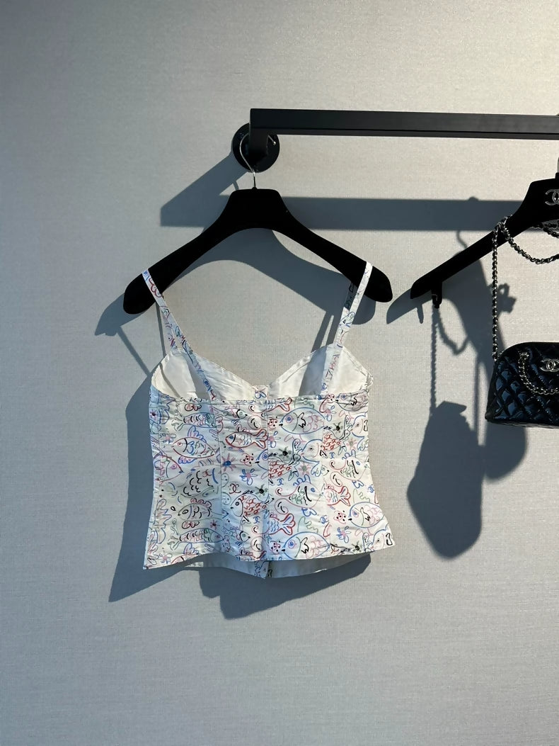 Chanel 25C White Fish Print Camisole