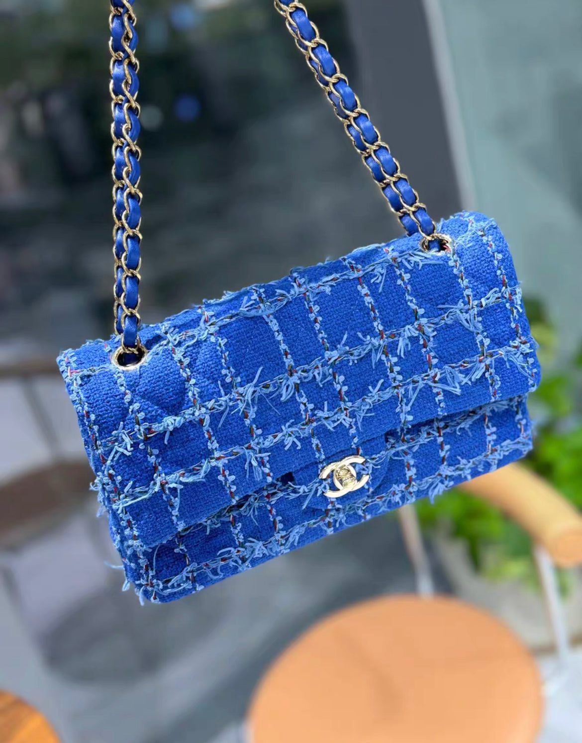 CHANEL 23C BLUE TWEED MEDIUM RECTANGLE CROSSBODY