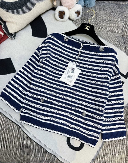 Chanel 20S Navy Striped Knit Top