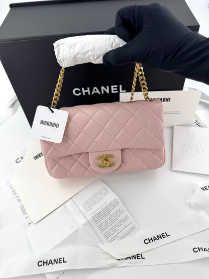 Chanel pink mini flap bag with gold hardware