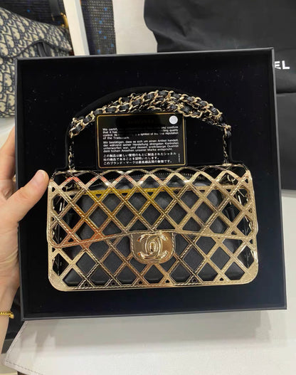 Chanel Gold Metal Mini Cage Flap with Pouch Gold Hardware, 2021