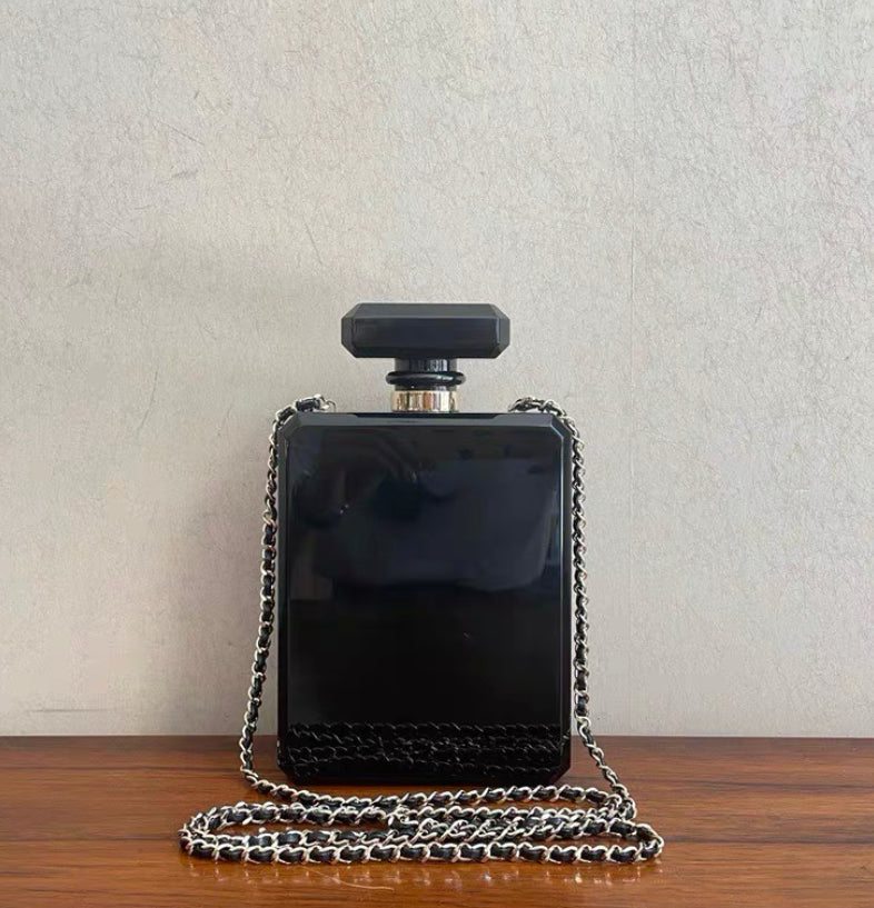 Chanel Limited Edition 2017 Black Perfume Bottle Minaudiere Pearl Embellished Clutch Bag