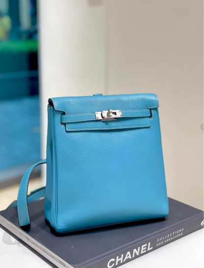 Hermes Kelly Ado Denim Blue Leather Palladium Hardware
