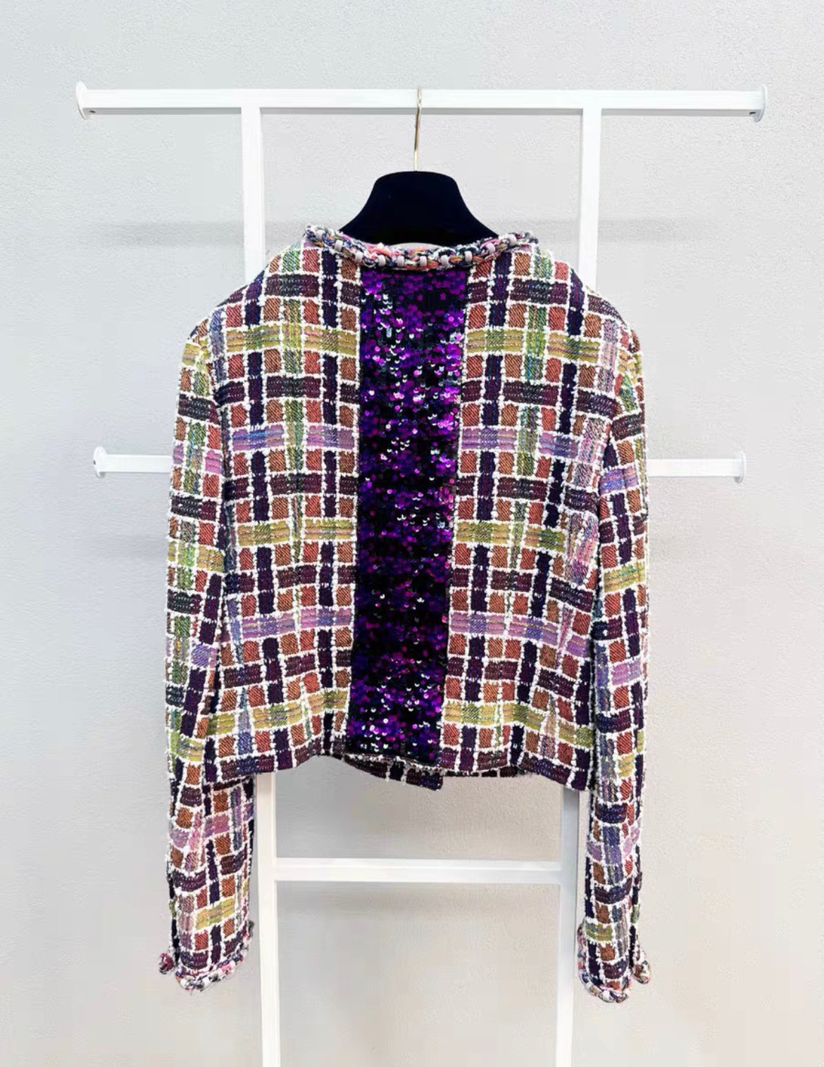 Chanel 23A purple sequin tweed jacket