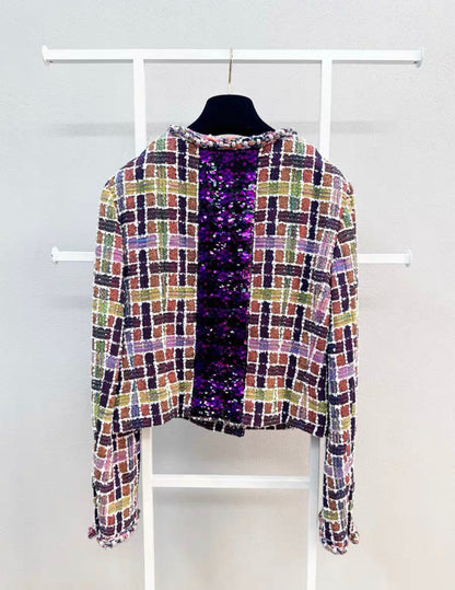 Chanel 23A purple sequin tweed jacket