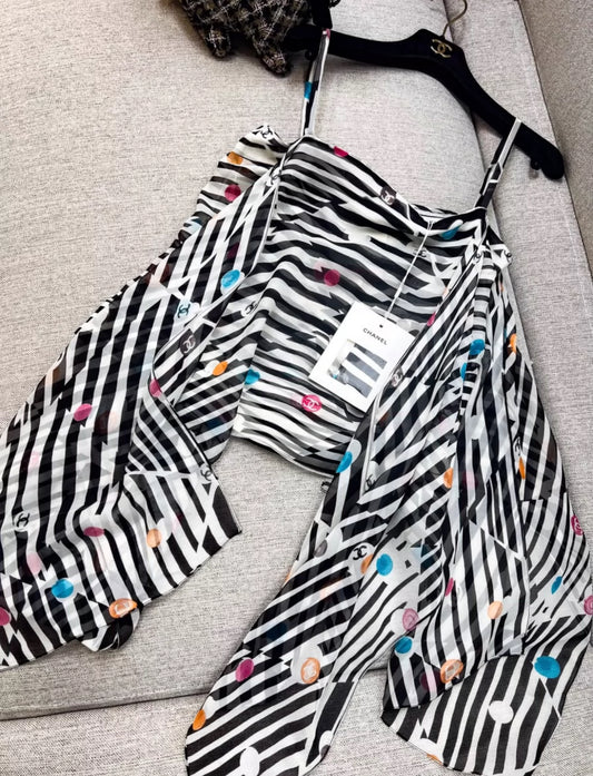 Chanel 24S Multicolor polka dot silk top