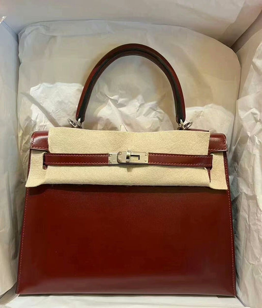 Hermès Kelly 25 Rouge H box leather palladium hardware