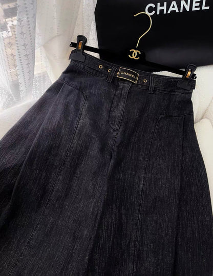 CHANEL 23S WIDE LEG DENIM PANTS + BELT size 34