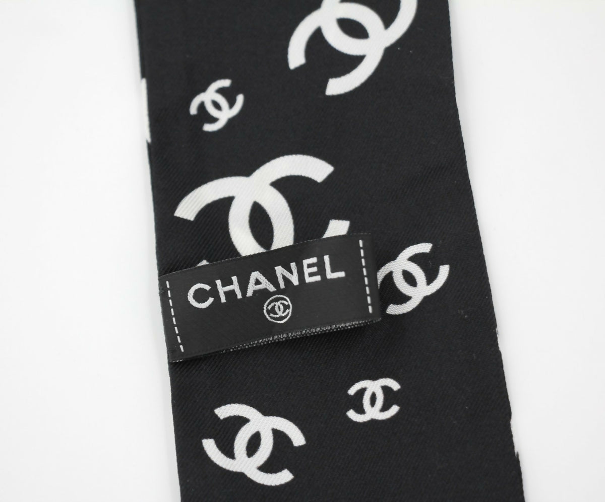 Chanel 23S 100% Silk Classic Black and White CC Logo Scarf