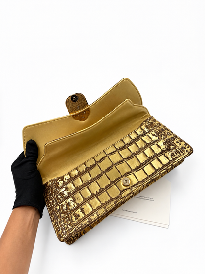 Chanel 19A Gold Crocodile Embossed Paris-New York Coco Scarab Ancient Egyptian Clutch Gold Hardware