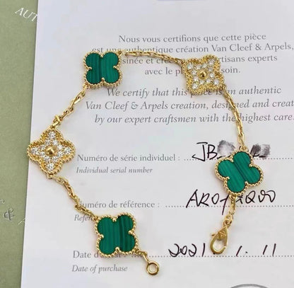 Van Cleef & Arpels Vintage limited edition Alhambra Malachite and Diamond Yellow Gold Bracelet