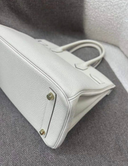 Hermes BIRKIN 30 Cream White Platinum Buckle TOGO leather