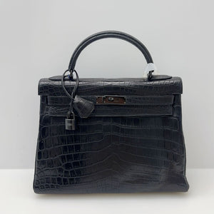 Hermes kelly 32 so black crocodile leather