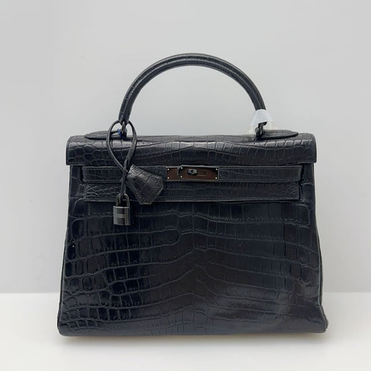 Hermes kelly 32 so black crocodile leather