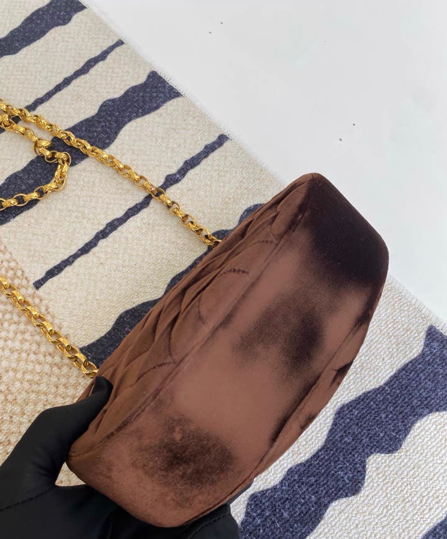 Chanel Vintage Flap Bag in Brow Velvet and Gold Hardware