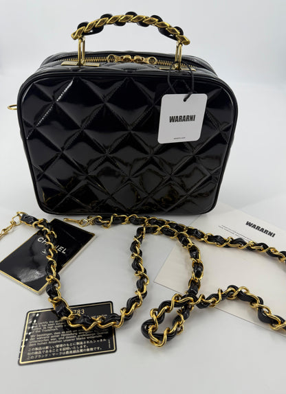 Chanel 1994-96 Black Patent Leather Large Vanity Case