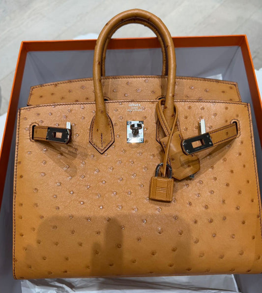 Hermes Birkin 25 Sellier Gold Ostrich Palladium hardware