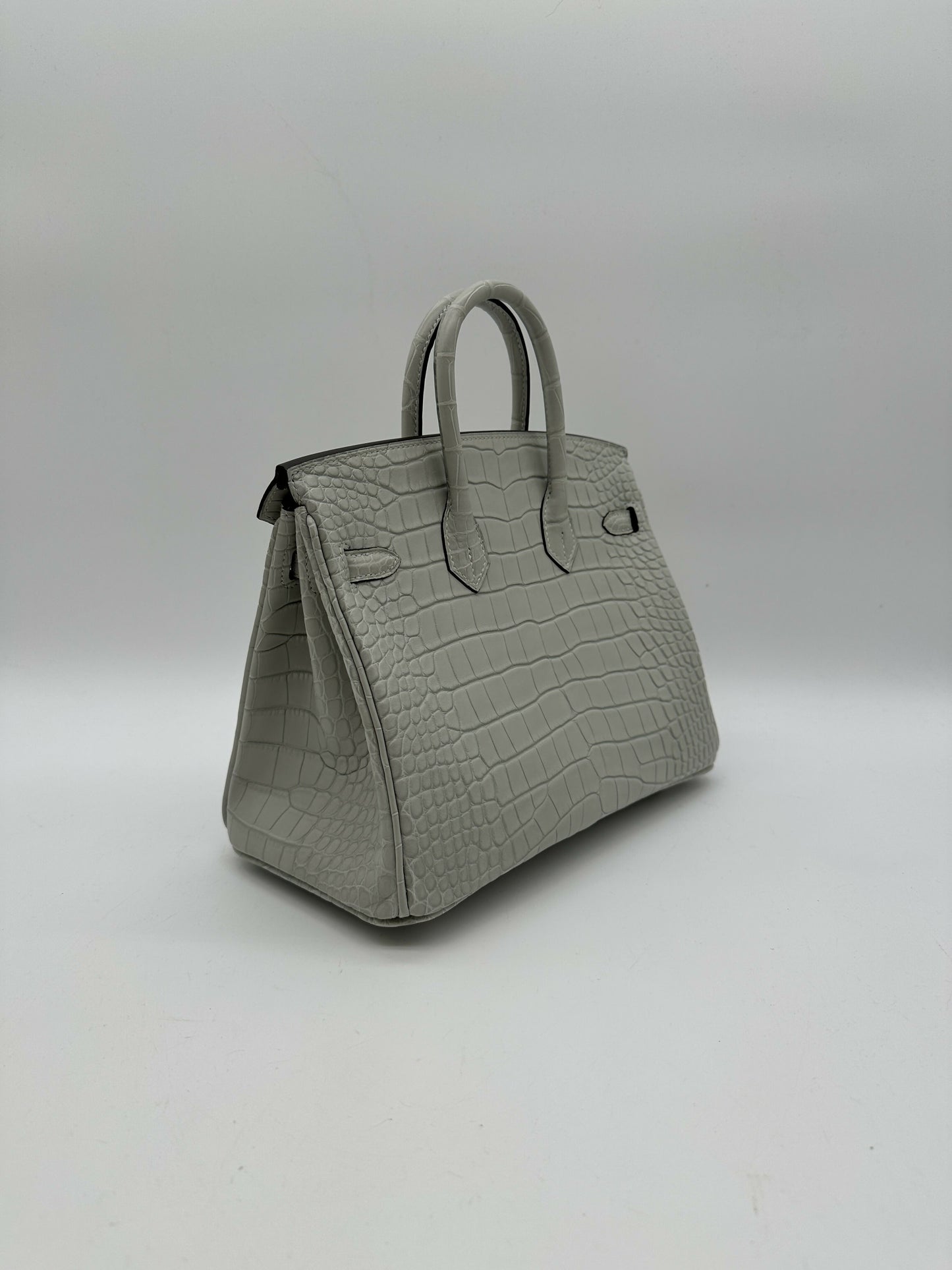 Hermès Birkin 25 Matte Alligator Gris Neve PHW W 2025