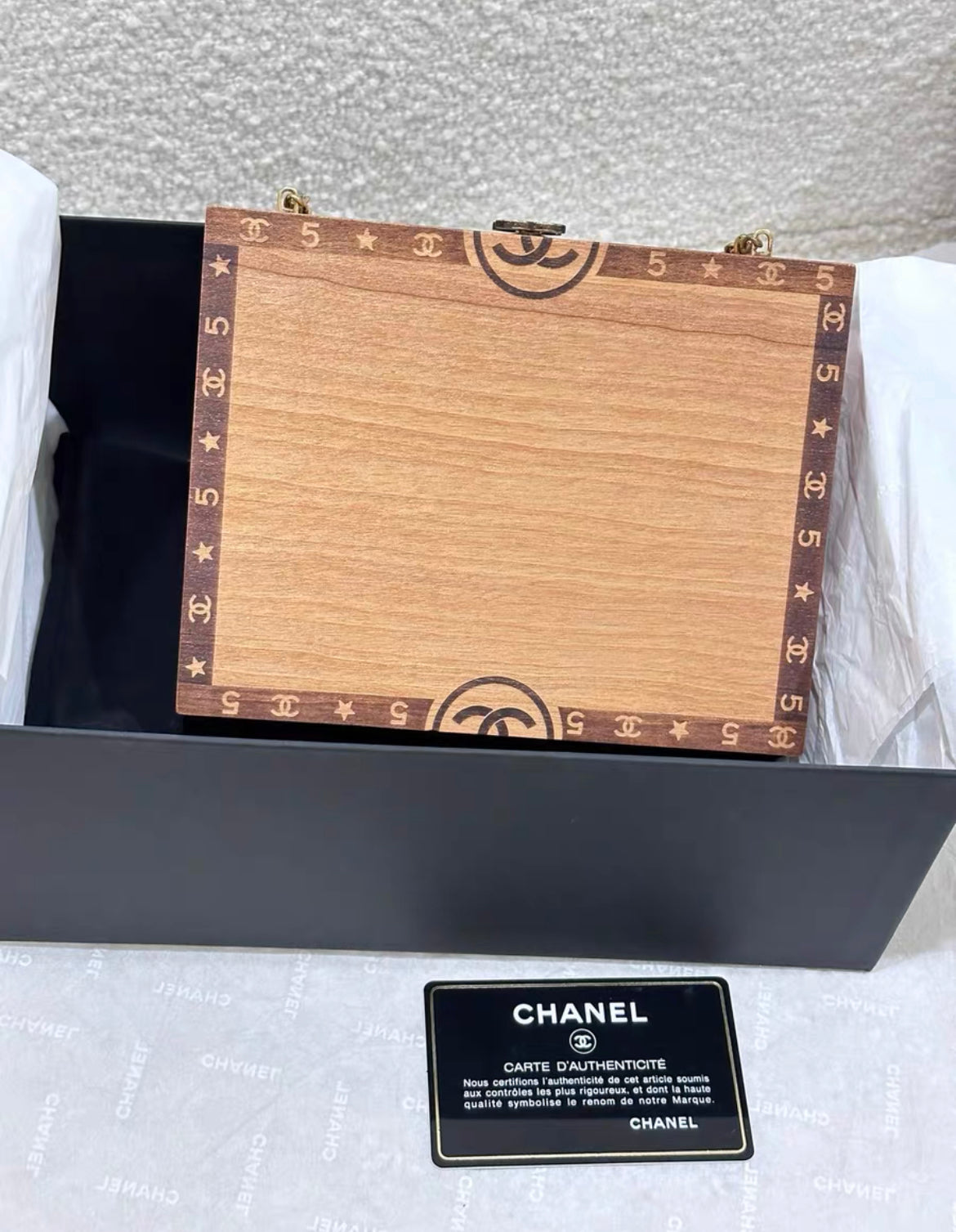 CHANEL Wood Havana By Night Cigar Box Minaudiere Brown